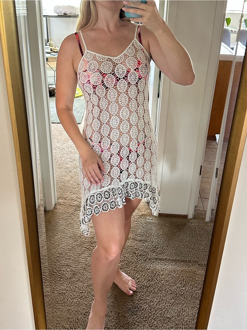 PilyQ White Crochet mini Dress coverup